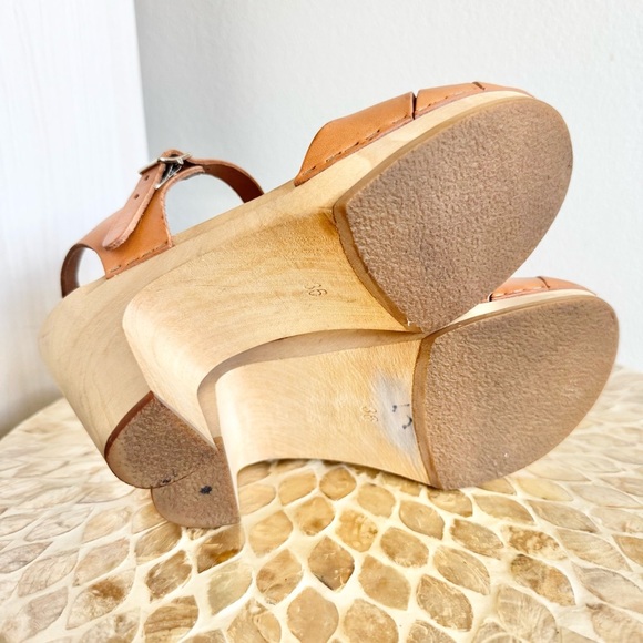 Swedish Hasbeens Toffel Women's Tan Leather Peep Toe Sandals Size 36 - Picture 13 of 15